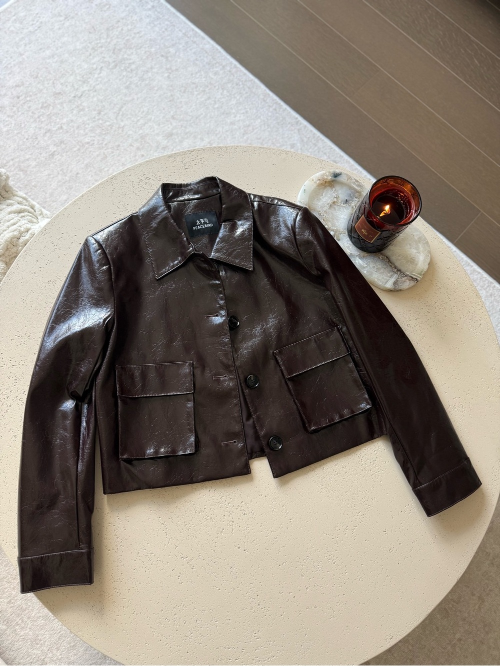 Burgundy Faux Leather cropped jacket